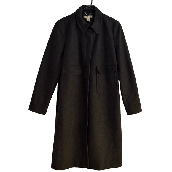 J Crew Wool Blend Trench Coat Jacket Women Size L Heather Gray Zip Front Pockets - Picture 12 of 12